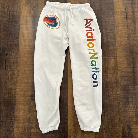 Aviator Nation White/Rainbow Vail Sweatpants Size Small - Picture 1 of 8